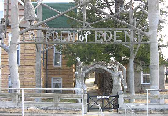 Adam and Eve at entrance to Garden of Eden - Lucas, Kansas