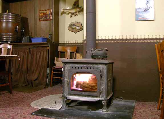 wood stove in Bunker Hill Cafe