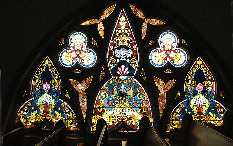 Protestant chapel stain glass window
