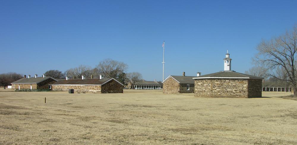 Blockhouse and limestone buildings at Fort Larned Kansas