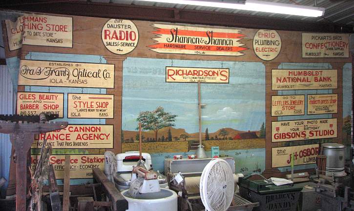 School stage curtain with advertisements