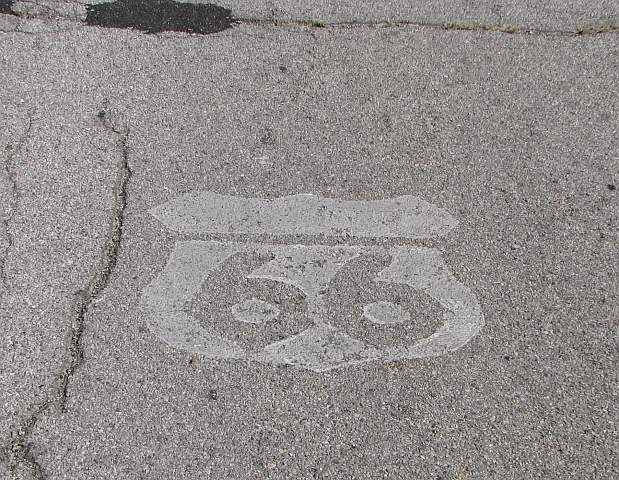 Route 66 logo painted on historic Route 66