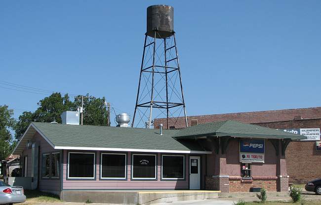 Galena building and water tower next to Historic Route 66.