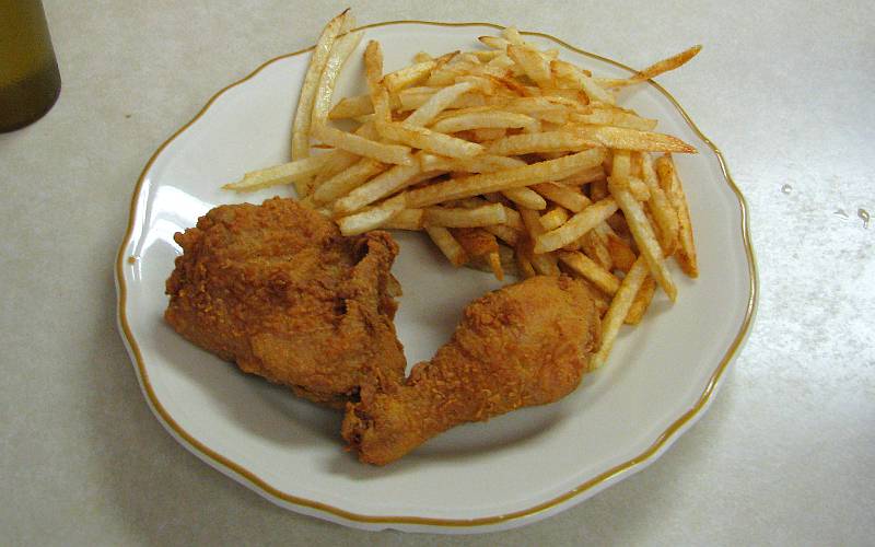 fried chicken diner at the Chicken House in Olpe, Kansas