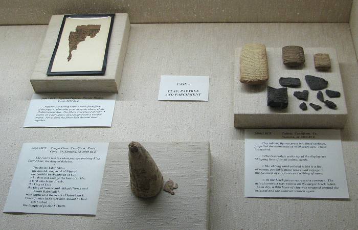 Egyptian papyrus, Temple Cone, cuneiform clay tablets