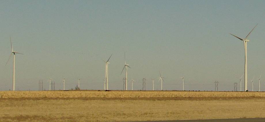 Smoky HIll wind farm as seen from I-70