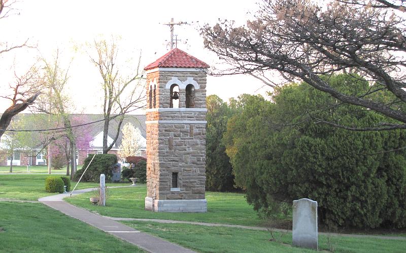 Stone bell tower at Saint Francis Church