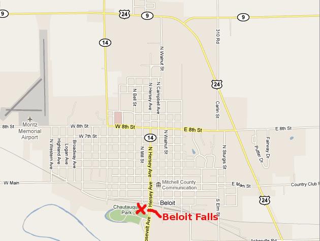 Beloit Falls Map - Beloit, Kansas
