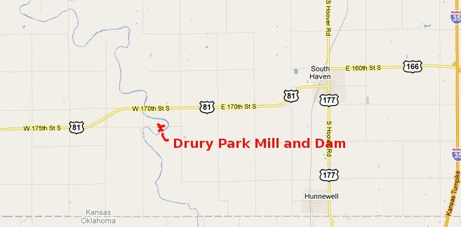 Drury Dam Waterfall Map - Caldwell, Kansas