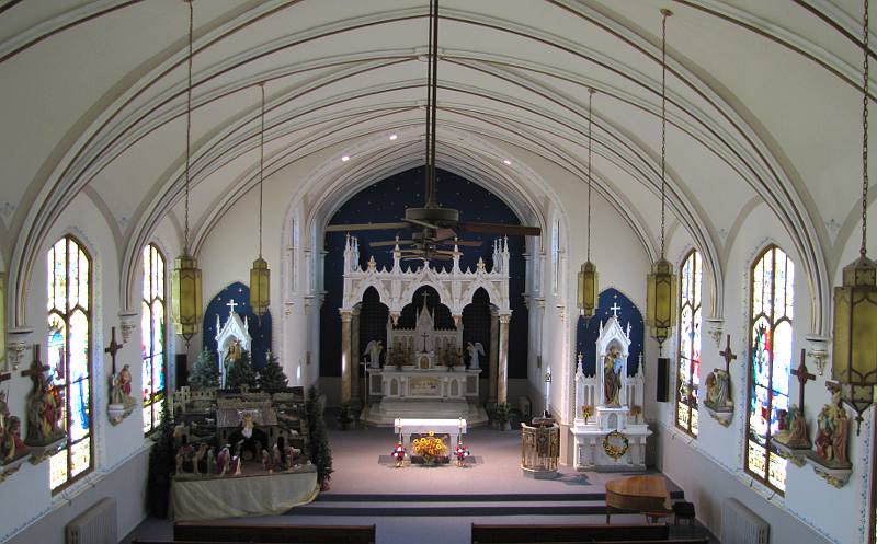 Immaculate Heart of Mary Church sanctuary from the balcomy