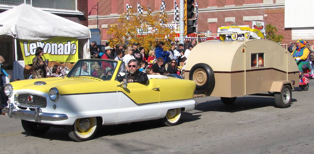 antique car and travel trailer