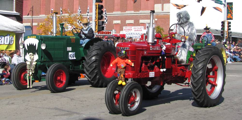 Apes driving tractors