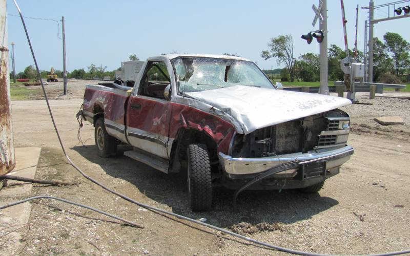 Tornado damaged pickup truck