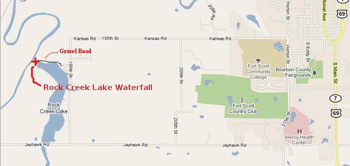 Rock Creek Lake Waterfall Map - Fort Scott, Kansas