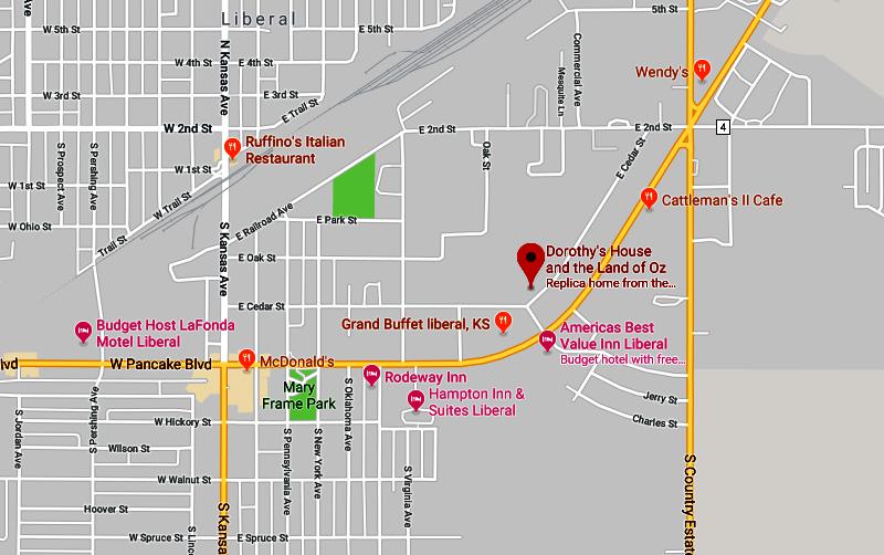 Dorothy's House, Land of Oz and Coronado Museum Map - LIberal, Kansas