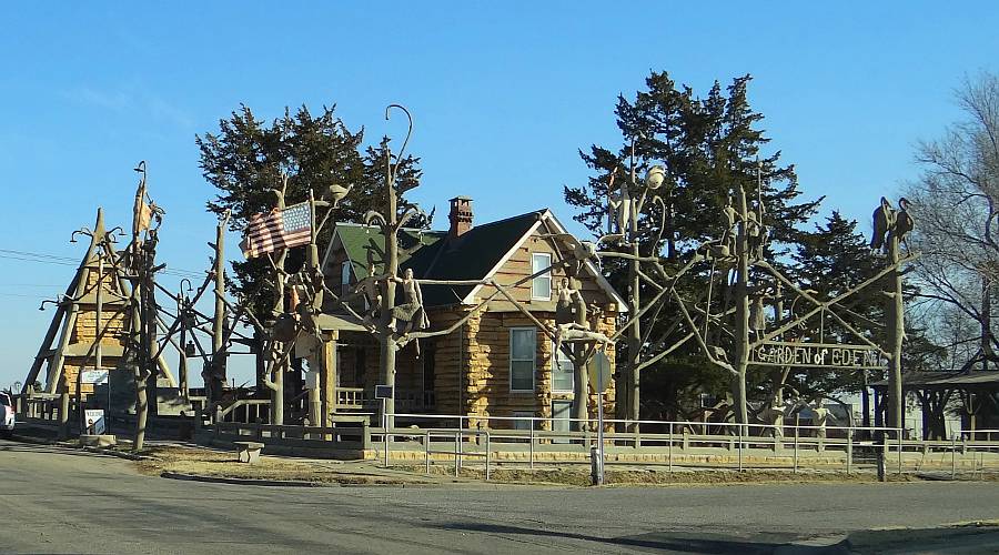 concrete log cabin and the Garden of Eden