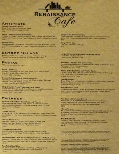 Renaissance Cafe menu