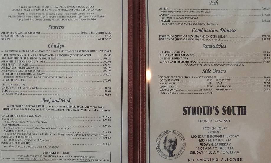Stroud's South Menu - Fairway, Kansas