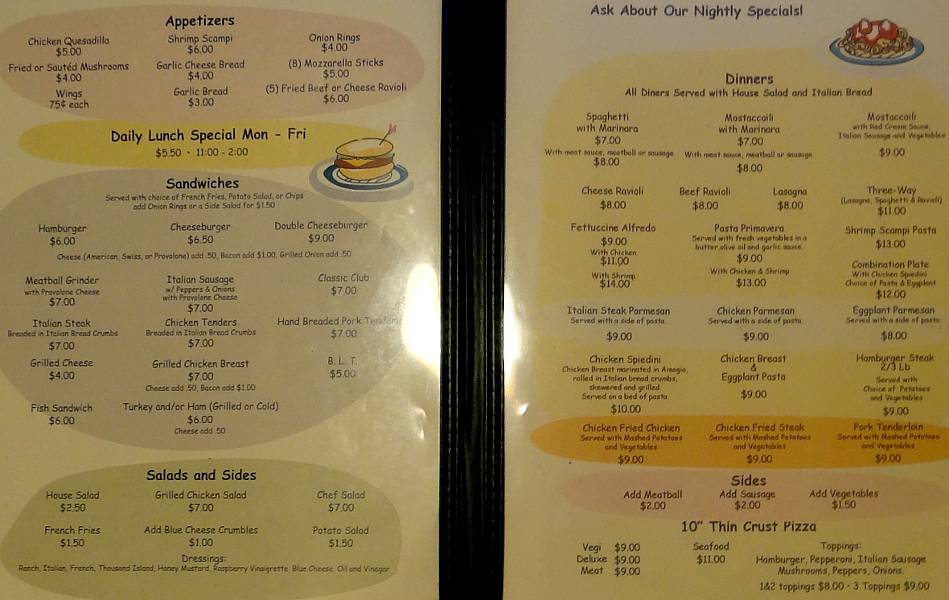 Anthony's Diner menu -  Eudora, Kansas