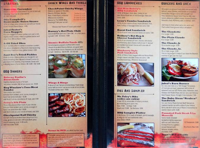 BBQ Shack menu