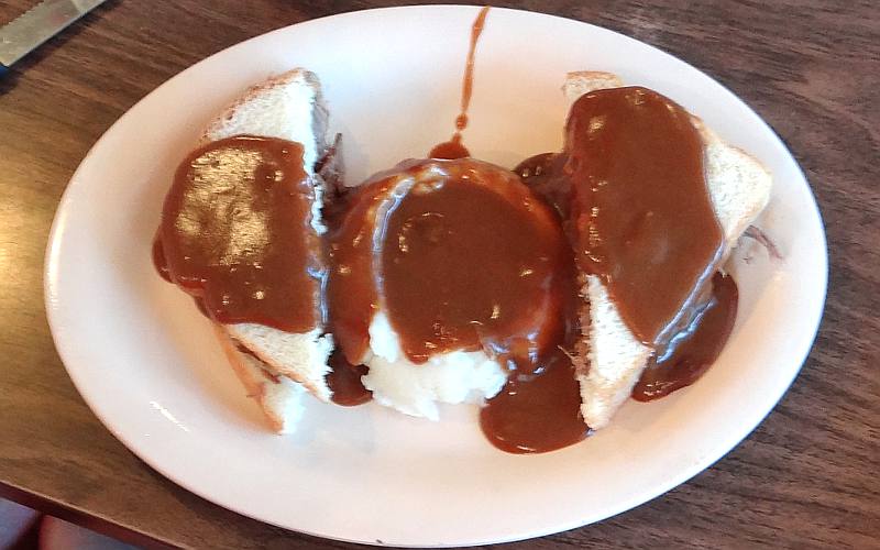 Hot beef sandwich at Homer's Drive Inn