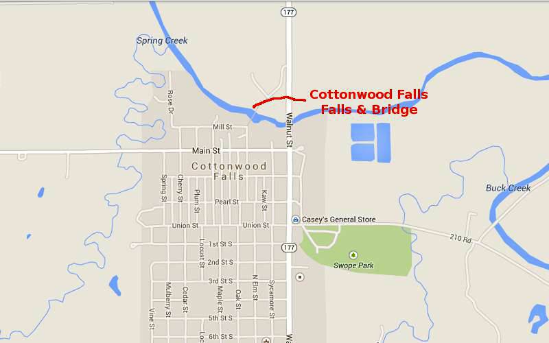 Cottonwood Falls Kansas Dam and Bridge Map - Cottonwood Falls, Kansas