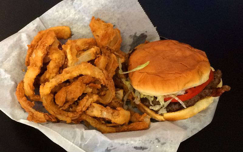 onion rings and cheeseburger