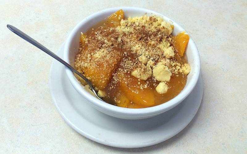 Peach cobbler at Gridiron Cafe