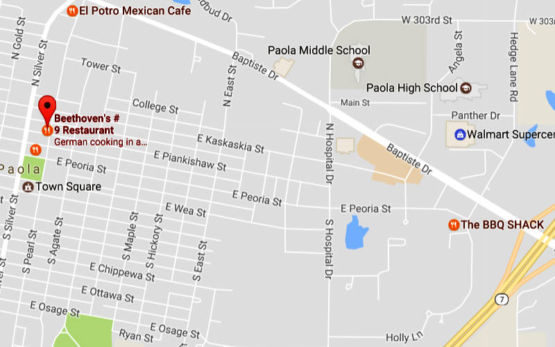 Beethoven's Restaurant Map - Paola, Kansas