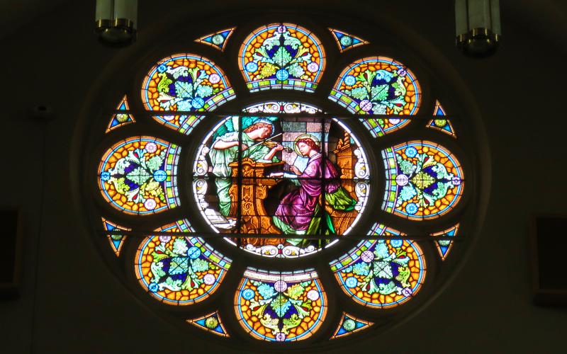St. Cecilia, stain glass window