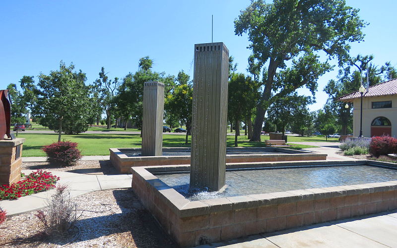 Twin Towers FOuntains in Dodge City's 911 Liberty Memorial Garden