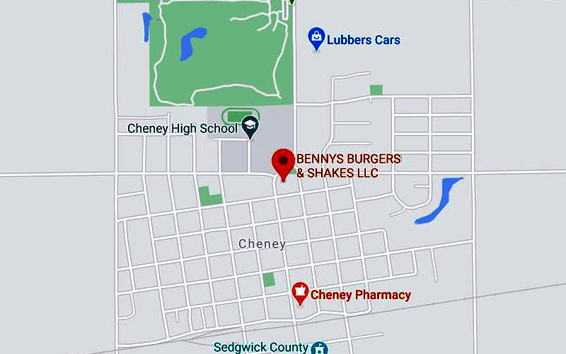 Benny's Burgers and Shakes Map - Cheney, Kansas