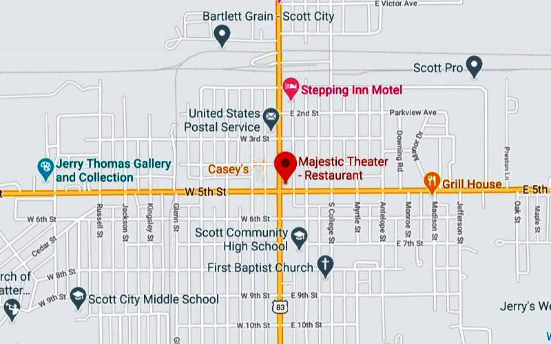 Majestic Theater Restaurant map - Scott City, Kansas