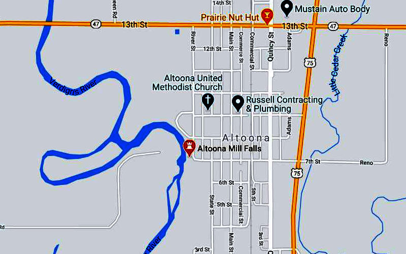 Altoona Mill Falls Map - Altoona, Kansas