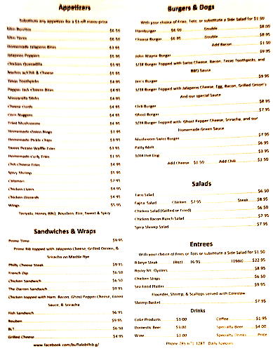 Buffalo Bill's Bar and Grill Menu - Oakley, Kansas