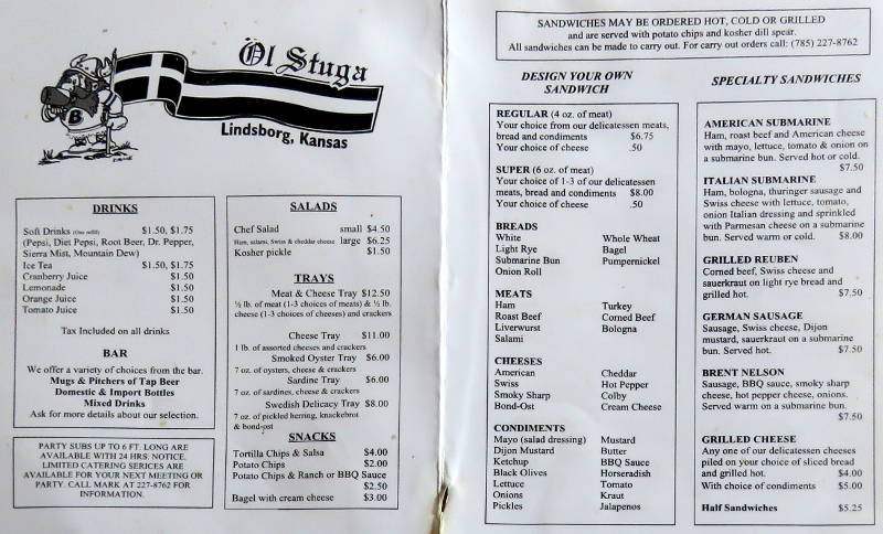 Ol Stuga Menu - Lindsborg, Kansas