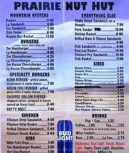 Prairie Nut Hut menu - Altoona, Kansas