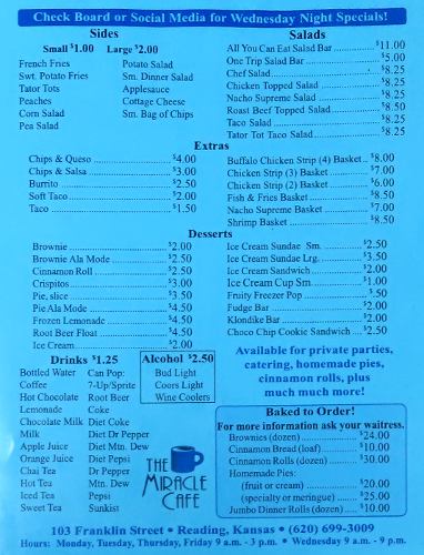 Sides and extras menu