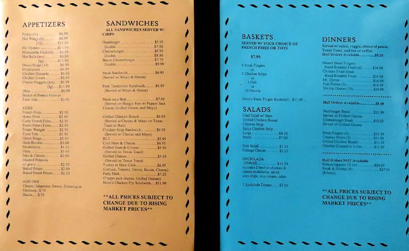 Mom's Bar and Grill menu - Seward, Kansas