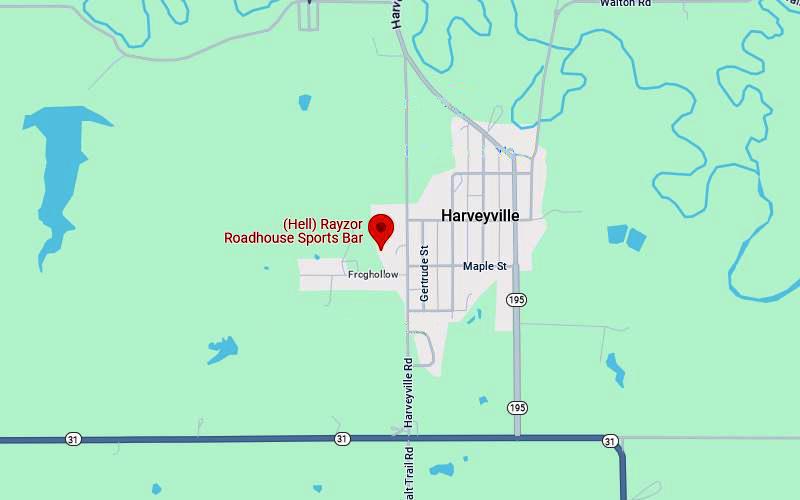 Hell Rayzor Roadhouse Sports Bar Map - Harveyville, Kansas