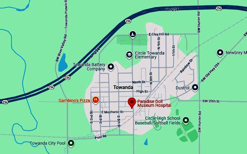 Paradise Doll Hospital and Museum Map - Towanda, Kansas