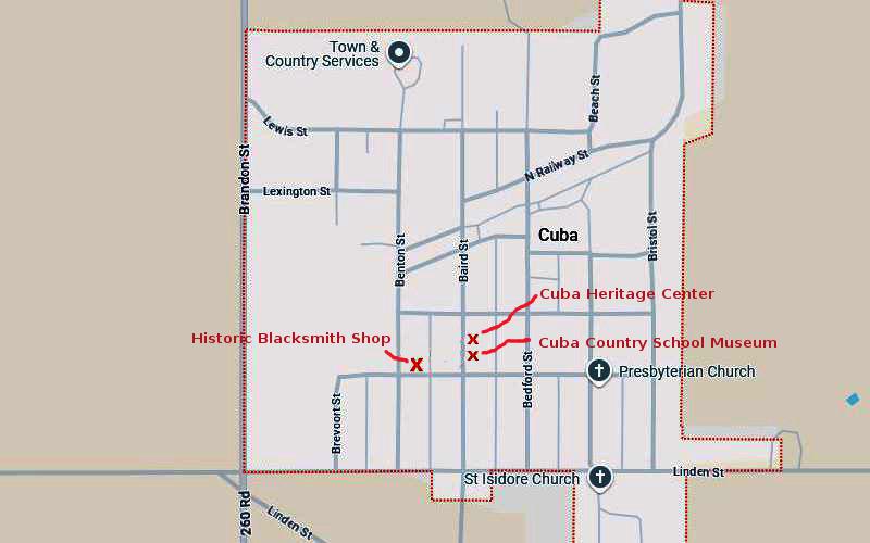 Cuba Country School Museum, Heritage Center and Blacksmith Shop Map - Cuba, Kansas