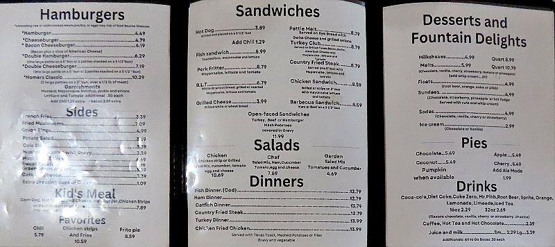 Homer's Drive Inn menu
