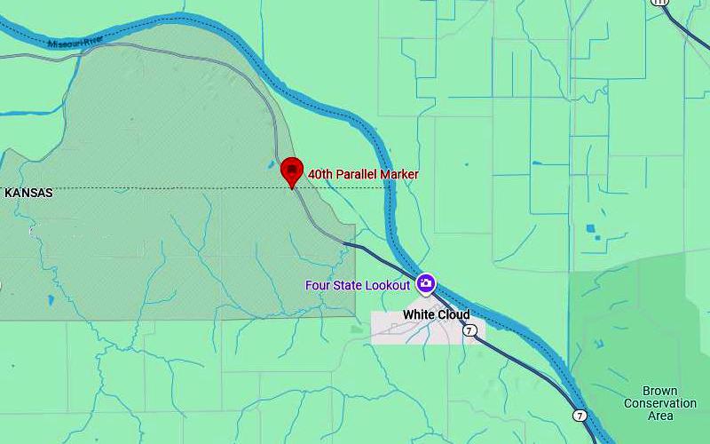40th Parallel Marker Map - White Cloud, Kansas