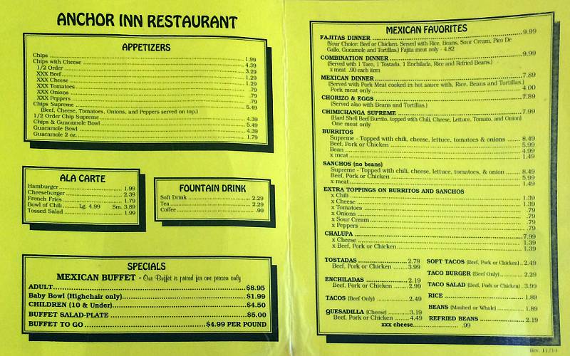 Anchor Inn Menu