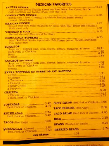 Anchor Inn Mexican favorites menu