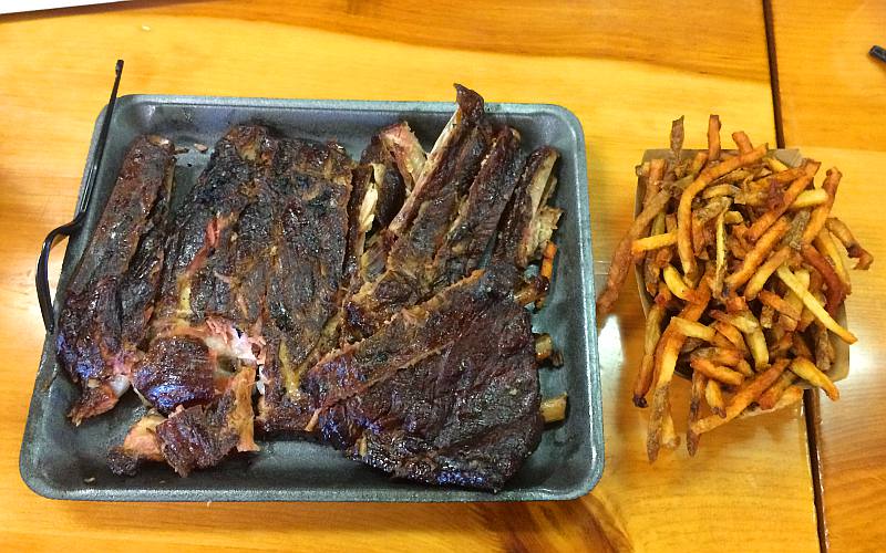 pork ribs and fresh cut fries at Bates City BBQ