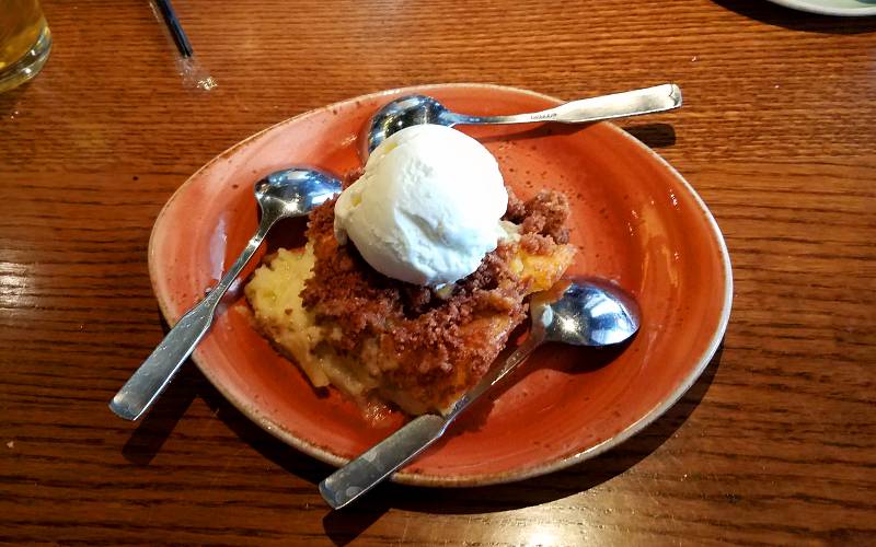 Sour cream apple walnut cobbler at C. Frogs