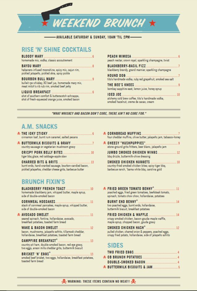 Char Bar Brunch Menu - Kansas City, Missouri