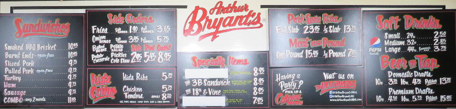 Arthur Bryant's Barbeque Menu - Kansas City, Missouri